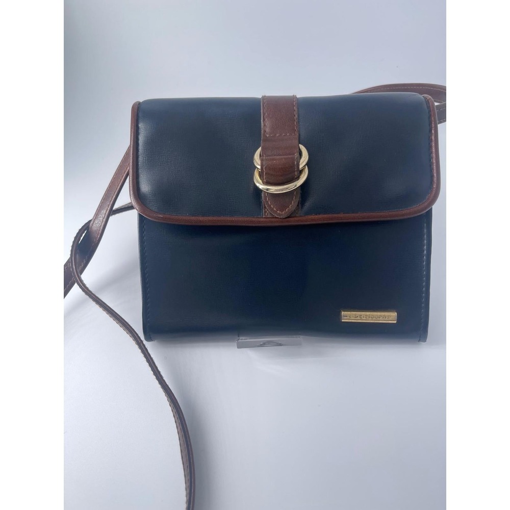 Vintage Liz Claiborne Navy Brown Crossbody Bag Organizer Purse Mirror